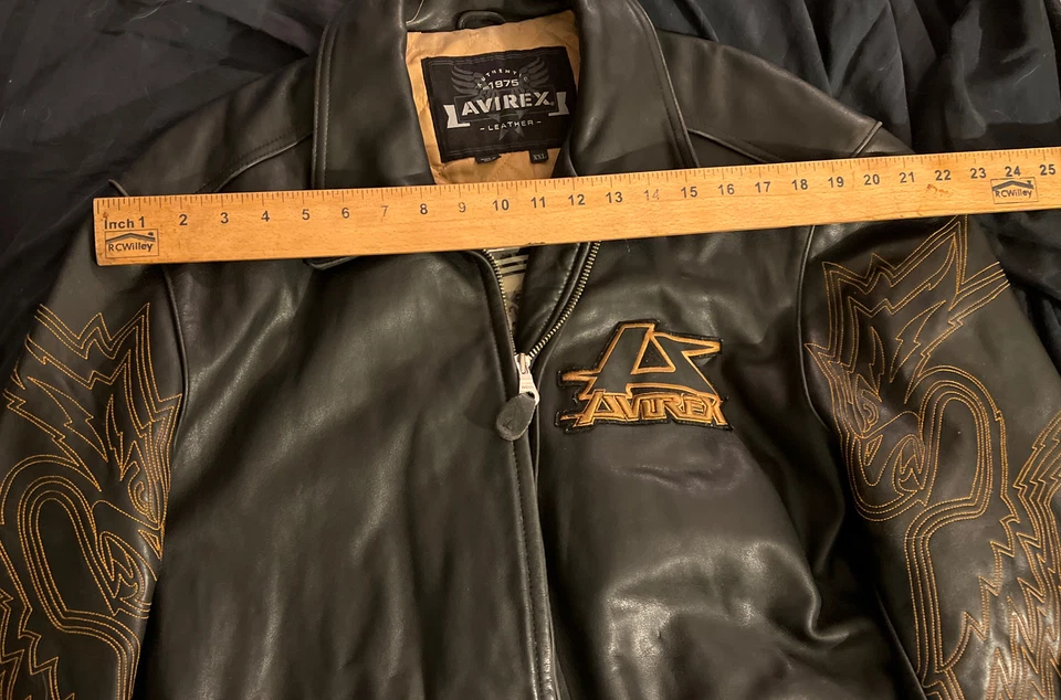 正品 正品“AVIREX”美国 100% 重型黑色皮革专业赛车夹克 -XXL — 第 2/4 张图片