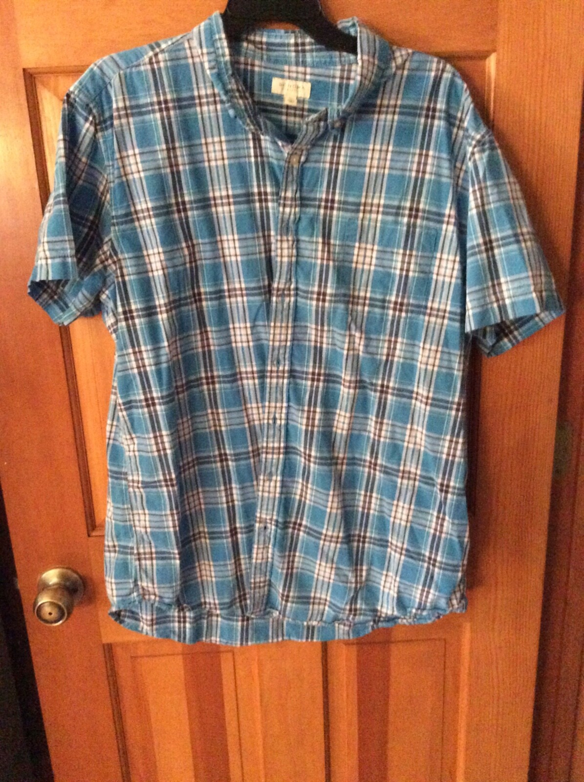 Men's Sonoma Lifestyle Blue Plaid Short Sleeve Button Up Shirt Size XL EUC
