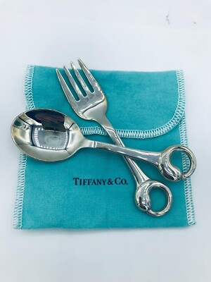 Tiffany & Co. Silver Spoon & Fork Set Baby Nursery Rhyme w/ bag | eBay