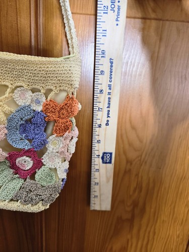 Borsa a mano vintage all'uncinetto nonna quadrata floreale boho cottagecore tracolla - Foto 7 di 10