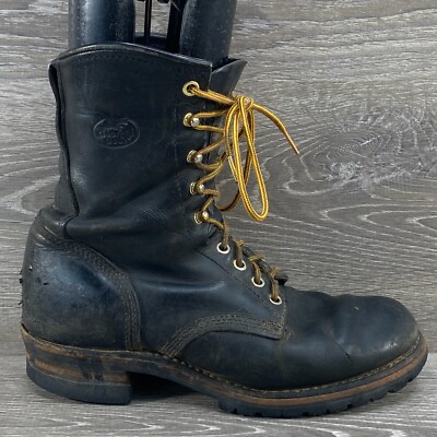 GEORGIA BOOT LOGGER WORK BOOTS Black Leather Lace Up Size 8 M G9160 EU 41.5