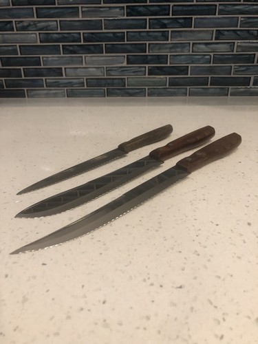 Vintage Imperial Diamond Edge Carving/butcher?/steak Stainless USA 3pc knife set - Picture 8 of 9