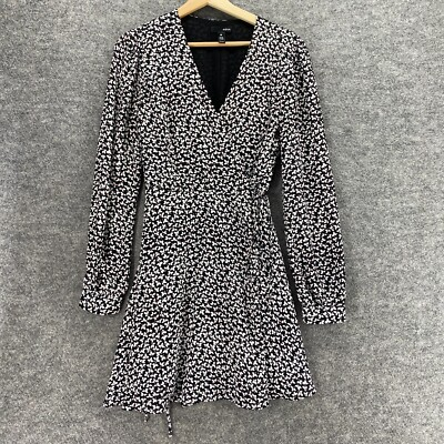 #ad Aqua Dress Women S Small Black Floral Short Sheath V Neck Lined Long Sleeve $15.71