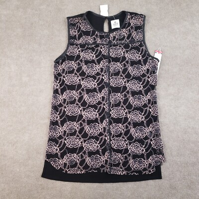 SW3 Bespoke Top Womens Medium Black Lace Sleeveless Sheer Front Lightweight