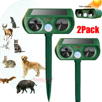 2Pack Outdoor Solar Powered Animals Repeller Ultrasonic Cat Deterrent Squirrel