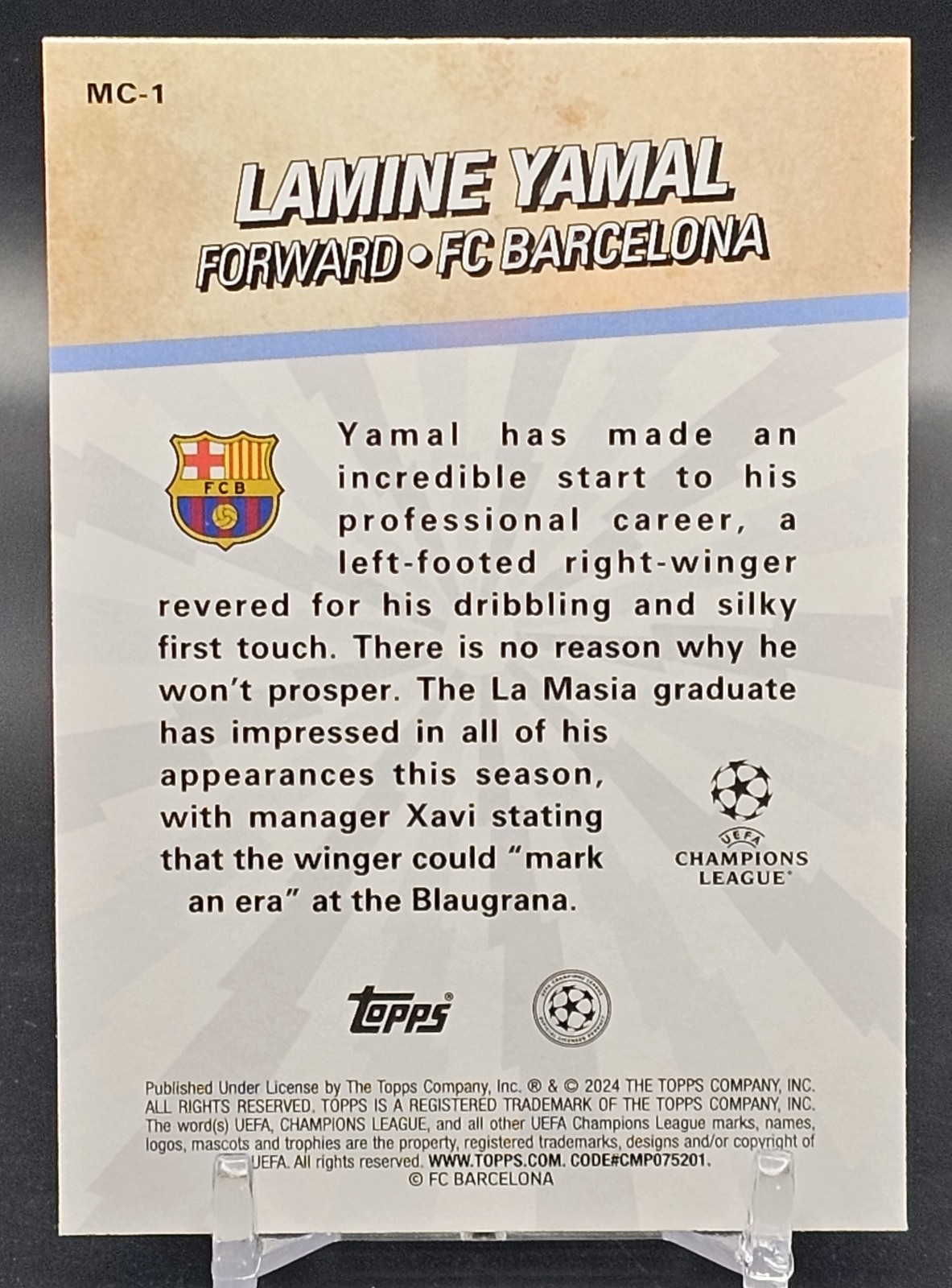 2023-24 Merlin UEFA Club Competitions #MC-1 Lamine Yamal Spain ROOKIE INSERT HOT view 2