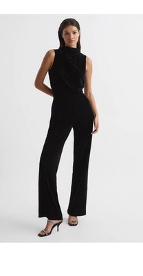 REISS Diane Regular Sleeveless Samt Jumpsuit Schwarz 36