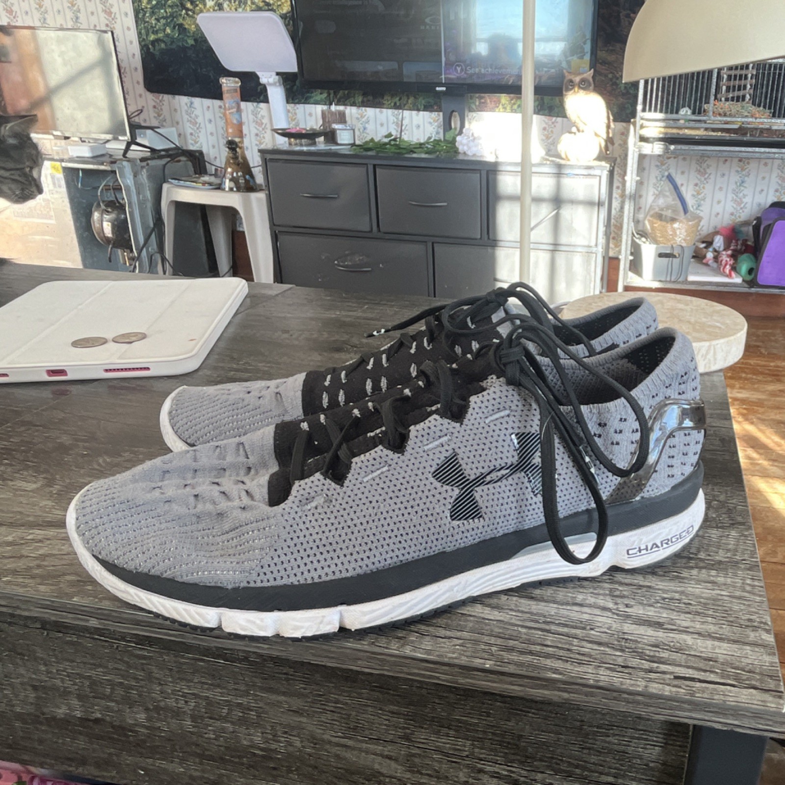 Under Armour Charged Gray Black White Men's Mesh Low Top Athletic Sneakers thumbnail 5