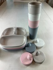 Re-Play Toddler Tableware Lot Pastel Plates Cups Lids NUK Sippy Cup Kids Set