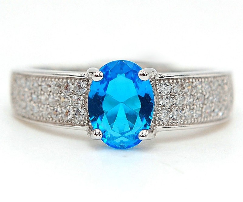 2CT Heat Treated Blue Topaz 925 Sterling Silver Ring Sz 6 