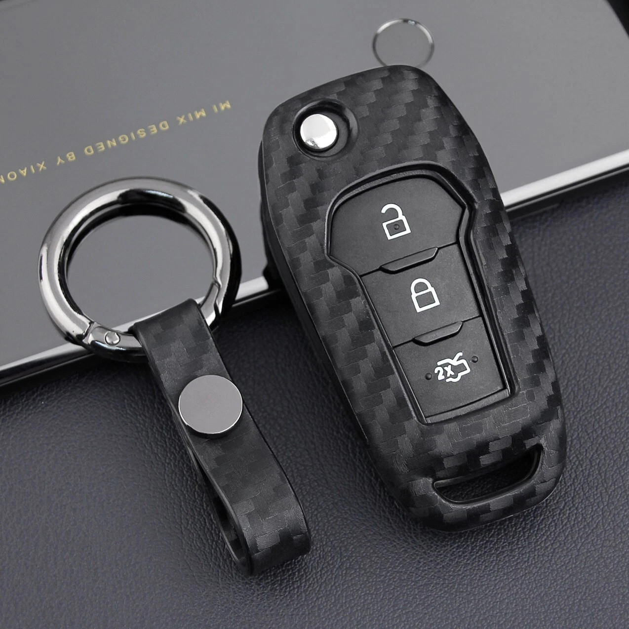 New For Ford F150 Ecosport Everest Ranger Flip Key Fob Chain Cover Case Carbon F