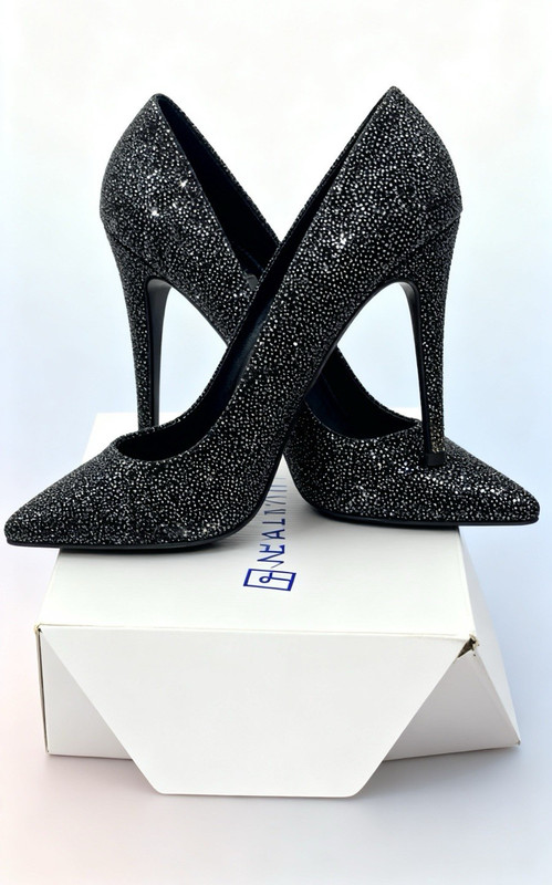 Black heels  Women’s Black Glitter Pointed Toe Slip-On Pumps 7 B NIB