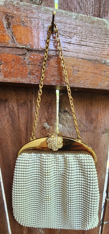 Vintage Whiting & Davis Cream Mesh Evening Bag In Original Box. 30s 50s Era - Image 3 of 4