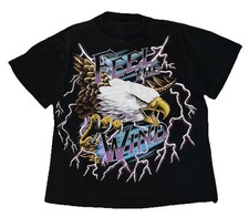 Vtg 90s American Thunder Feel the Wind Eagle Lightning AOP T Shirt Large