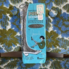 Vintage JCP Gaymode POIN D'ESPIRIT Stretchable Black Stockings NOS Deadstock