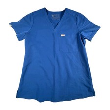 FIGS Technical Collection Scrub Top Women Small Blue Short Sleeve Stretch V-Neck