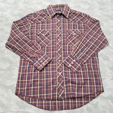 Wrangler Western Shirt Mens 16 1/2 Purple Pockets Pearl Snap Long Sleeve Cowboy