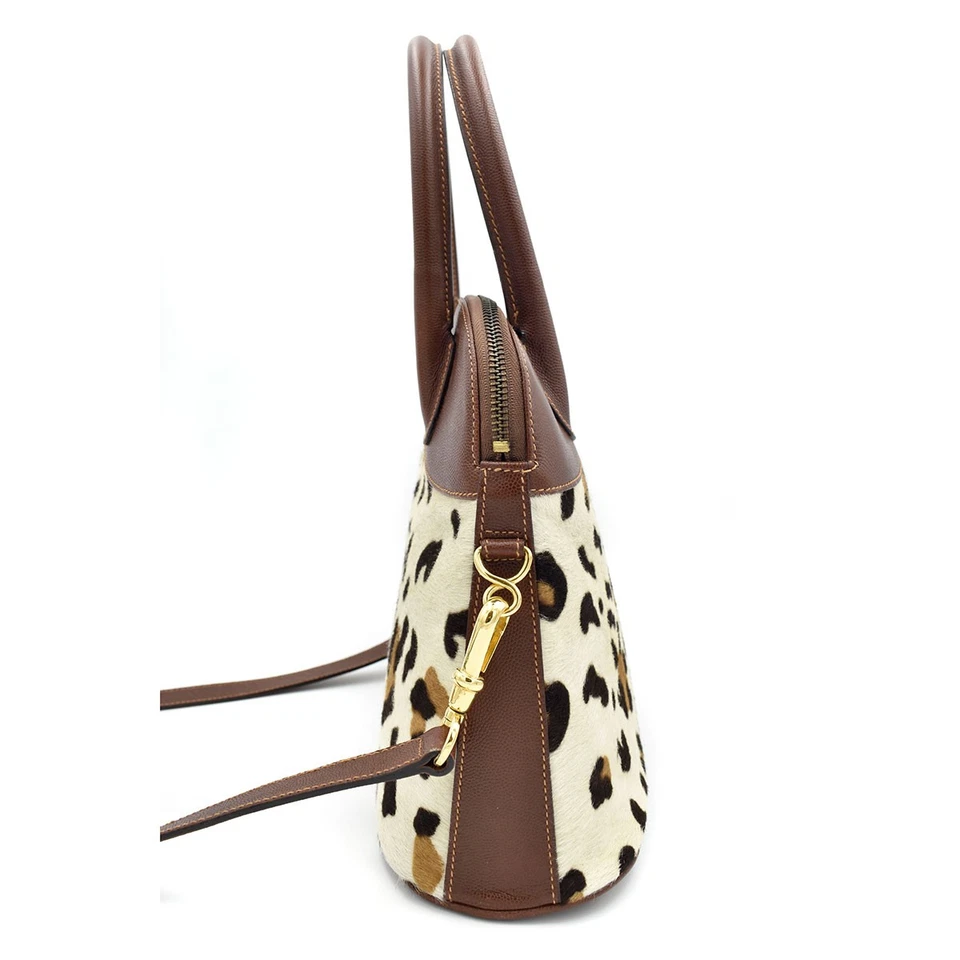 Escada 棕色/奶油色豹纹小牛毛/皮革托特包/单肩包/手提包 — 第 4/4 张图片