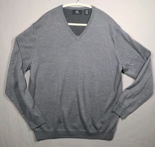 Wool Sweater Mens Calvin Klein XL Gray Extra Fine 100 Merino Wool V-Neck