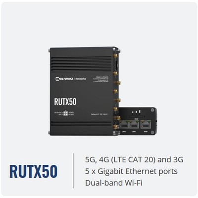 Teltonika RUTX50 Industrial 5G LTE CAT20 Gigabit Router (WiFi 5 / IEE802.11ac)