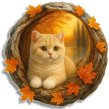 Autumn Kitten Wood Jigsaw Puzzle Round Shape Adults Kids Small A5 NEW NIB