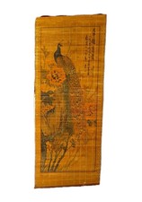 Rare Vintage Japanese Peacock Painted On Bamboo Scroll Signed 31.5"