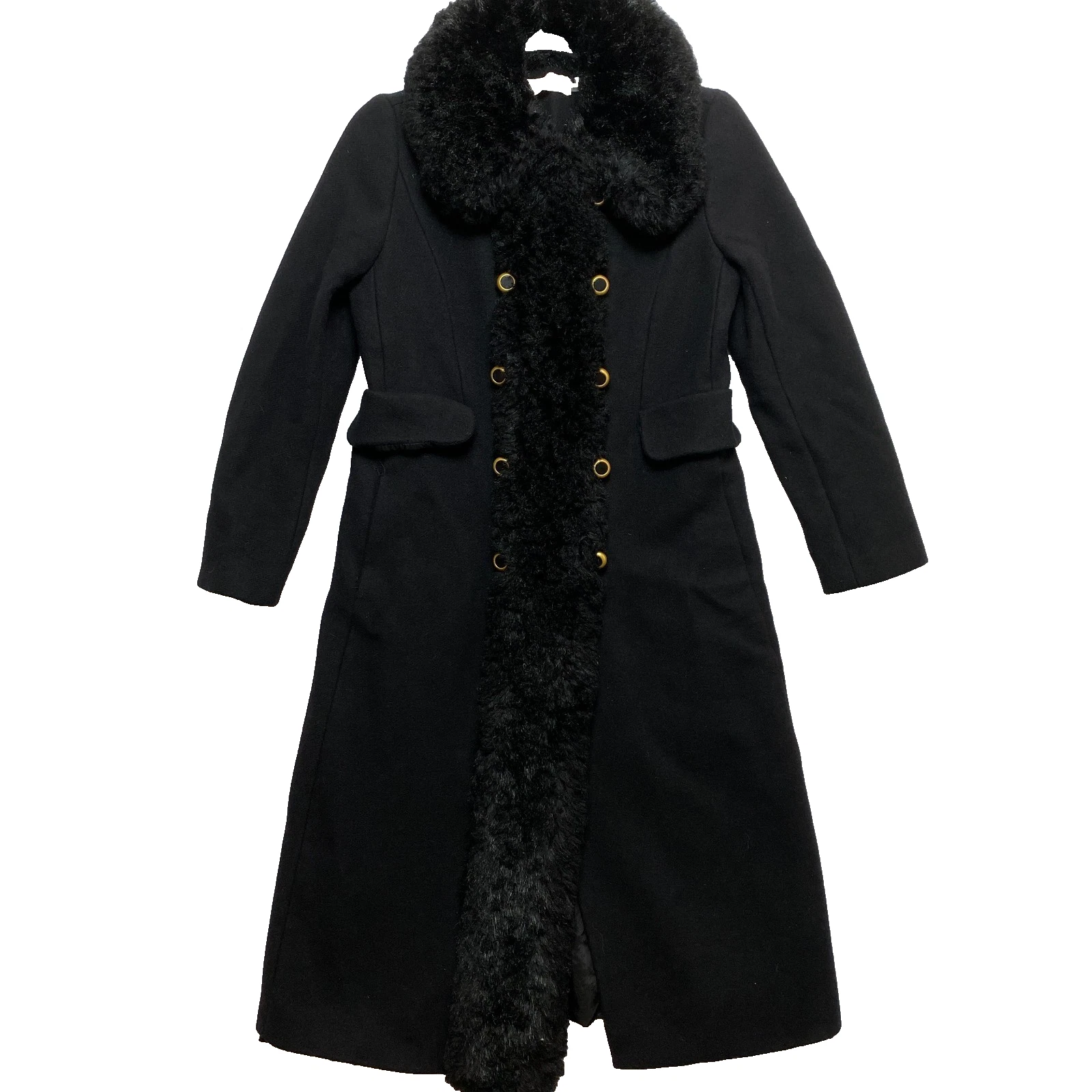 Cappotto Tory Burch Celeste donna 4 nero misto lana pelliccia sintetica $898 militare
