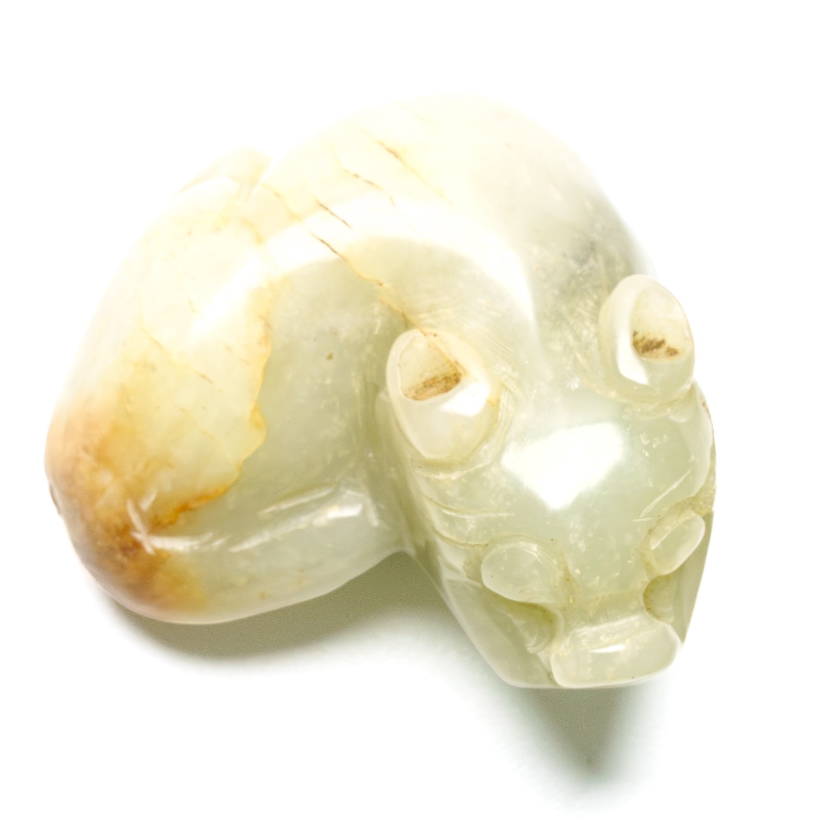 Chinese Carved Jade Mythical Beast Figure Russet White Jade Ornament Qing 20th C