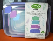 eco food storage 4pc set with Vented Lids Wheat Fiber Containers - NEW
