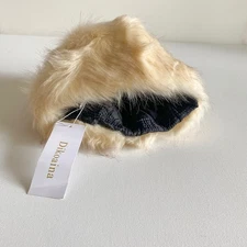 Dikoaina : NEW Faux Fur Winter Hat Beige Plush Quilted Lining Beanie : One Size