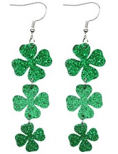 St Patricks Day Green Shamrock Clover Earrings for Women, Irish Normal,