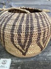 Vintage Coil Basket, Handmade, Rafia, Geometric Pattern — photo 2