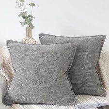 Grey 16X16 Chenille Throw Pillow Covers Set of 2 Farmhouse Decorative Pillowca
