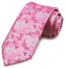 Men's Plaid Striped Tie Floral Patterned Business Designer Formal One Size Pink