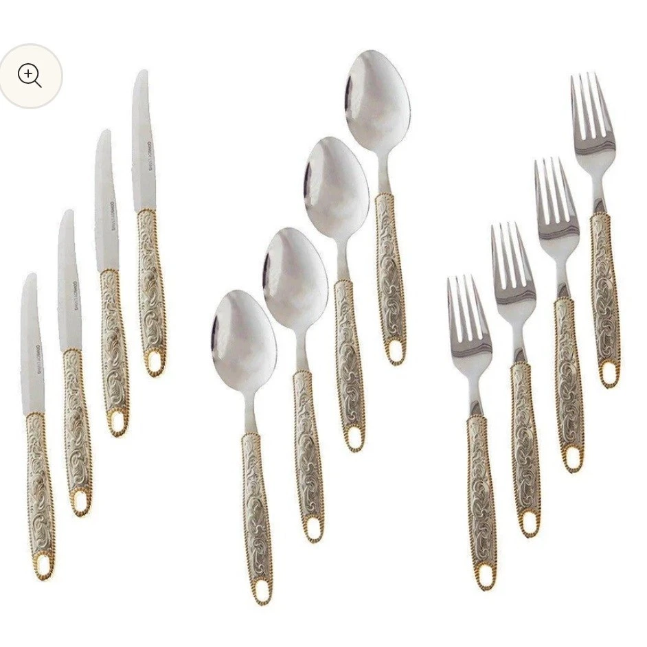 Juego de cena de cubiertos de acero inoxidable con hebilla Western (juego de 12 piezas) de Cowboy Living Foto 2 de 4