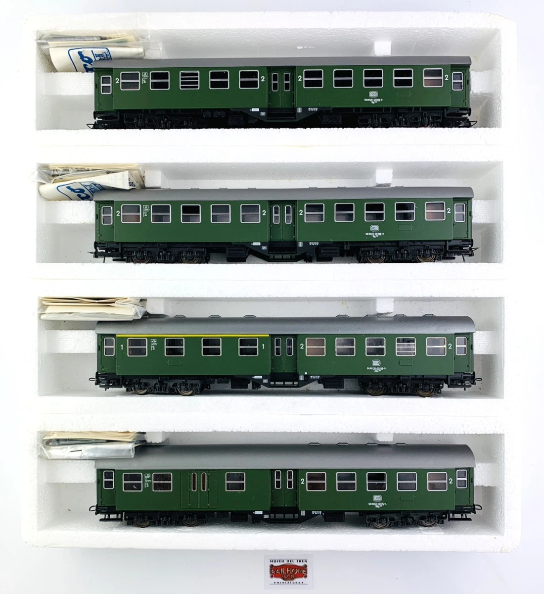CM135 ROCO H0 44363/7/70 - LOTE 4 COCHES VIAJEROS PUERTA CENTRAL DB 1ª/2ª/FURGÓN