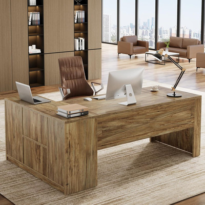 71 Inch Executive Desk with Storage Cabinet, Large Office Desk L Shaped Computer