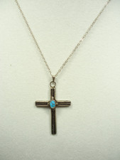 Vintage Artisan Sterling Silver 925 & Turquoise Cross Necklace
