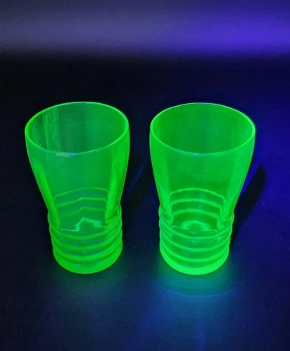 Vintage Green Depression Glasses Uranium/Vaseline Glass (set of 2)