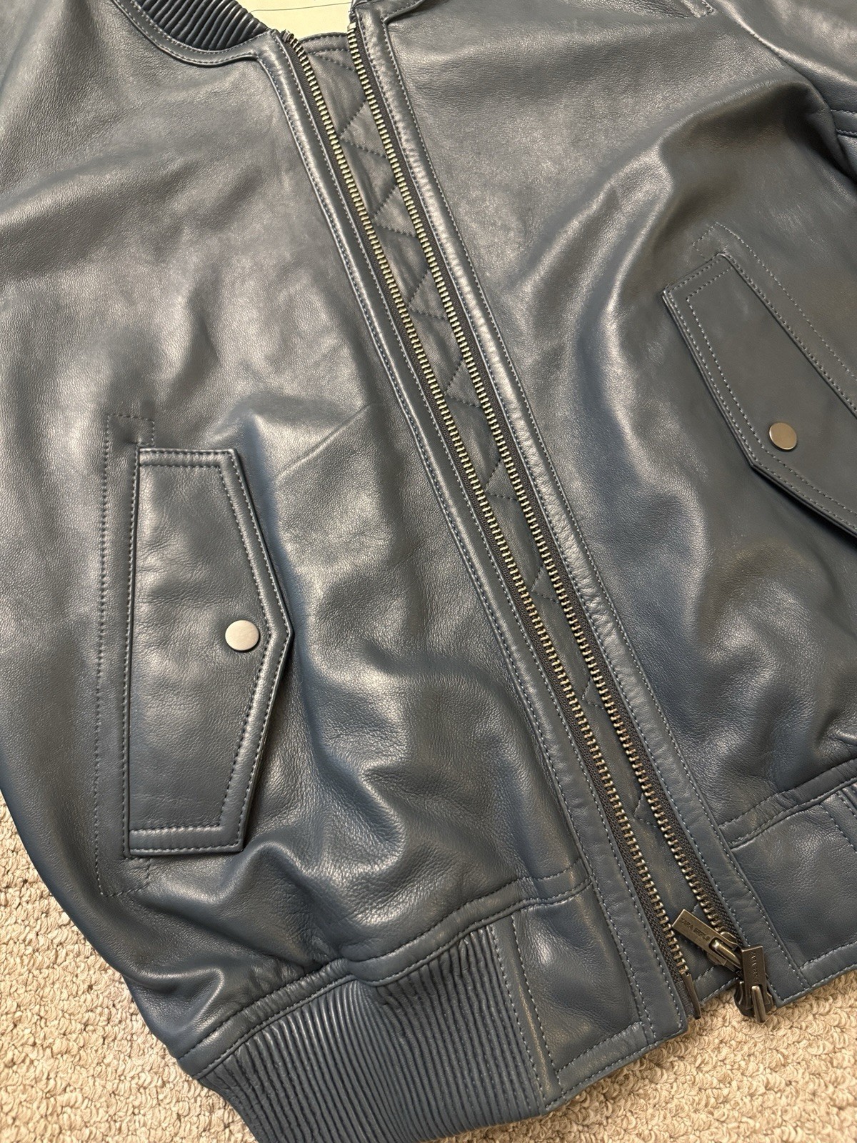 Zara Men’s SRPLS Bomber Real Leather Jacket Duck Blue Small image 5