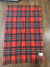 Comfydown Wool Red Green Plaid blanket 34x52” Made in Scotland