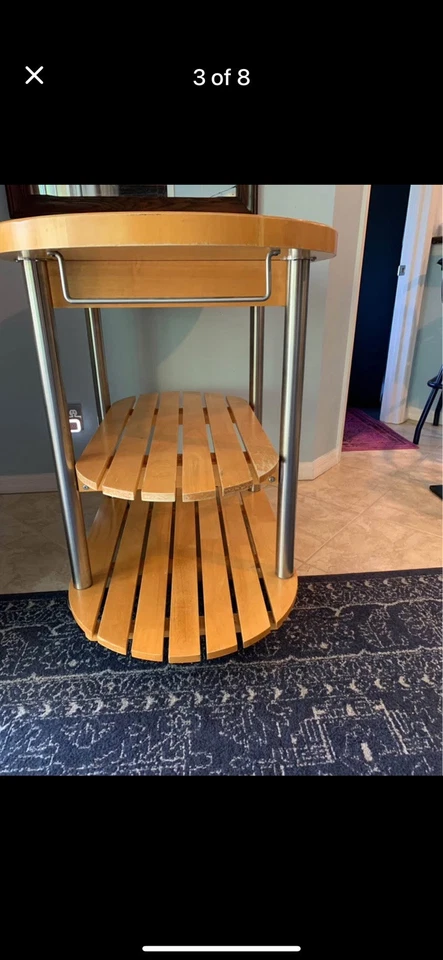 Butcher Block Mobile Rolling Kitchen Island or Bar Service Table w/ Shelves - Image 3 of 4