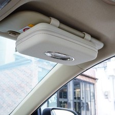 Car Tissue Holder Sun Visor Napkin PU Leather Backseat Tissue Case Beige Box