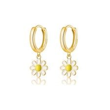 925 Sterling Silver Daisy Flower Hoop Earrings for Women Teen Girls Small Daisy