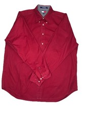 Tommy Hilfiger Mens Red Long Sleeve Button Down Shirt Crest Logo Cotton Large
