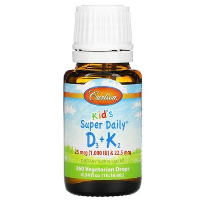 Carlson Kid s, Super Daily D3+K2, Vitamin D3 und K2 für Kinder, 10,16 ml