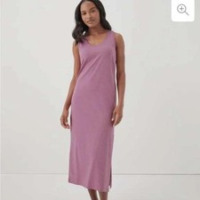 Pact Clothing Women M Tank Midi Dress Pink Purple Sleeveless Side Slit Stretch