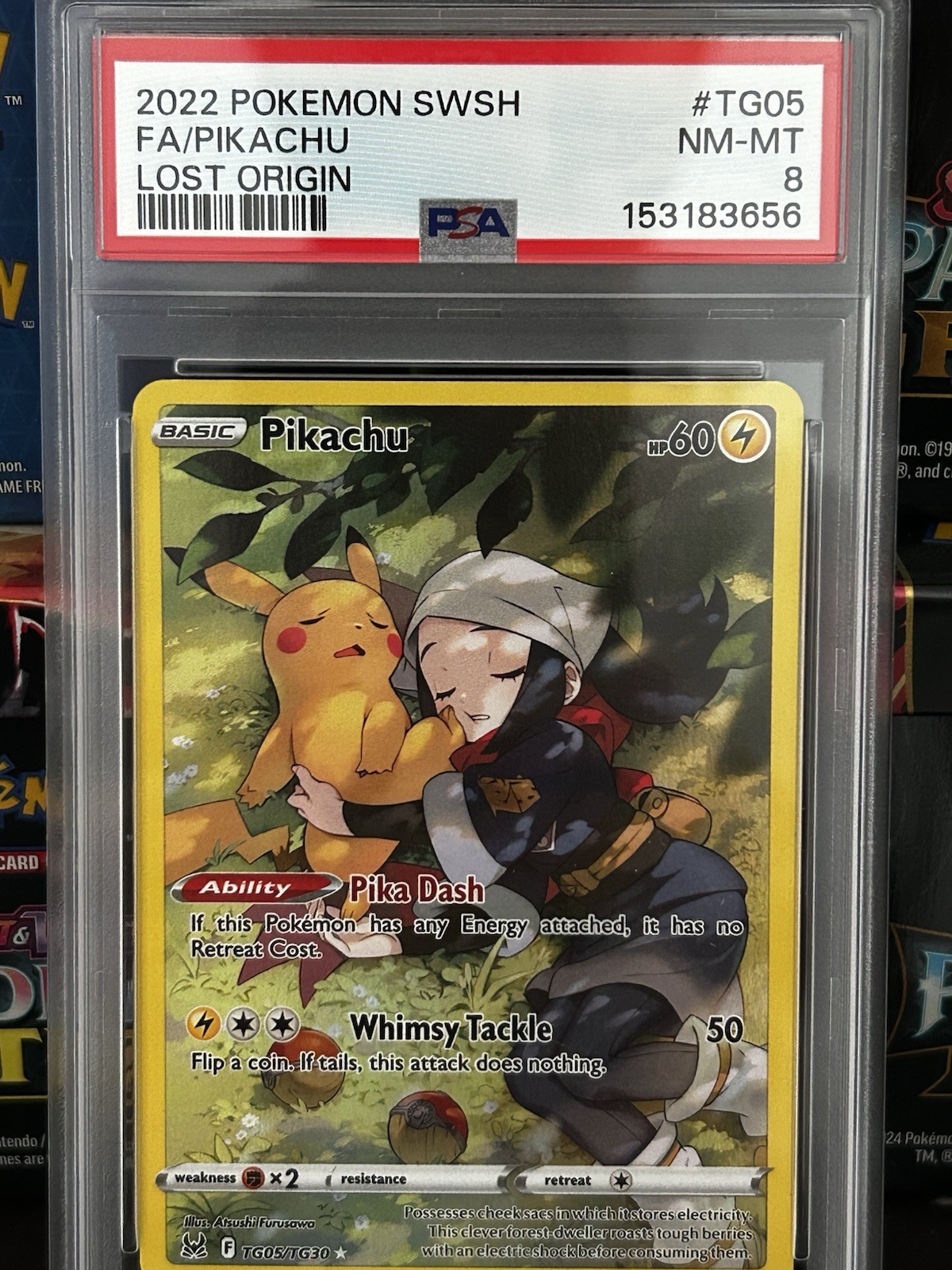 Pokemon Pikachu Trainer Gallery SWSH Lost Origin TG05/TG30 Card PSA 8