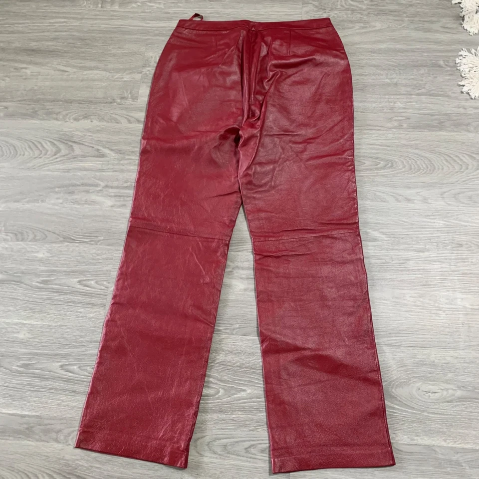 Pantalones de cuero 100% para mujer Chadwicks Talla 10 Burdeos Maroon Pierna recta Vintage Foto 3 de 4
