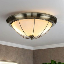 Deckenlampe Metall Glas rund Ø 38 cm E27 Messing antik Deckenleuchte Wohnzimmer
